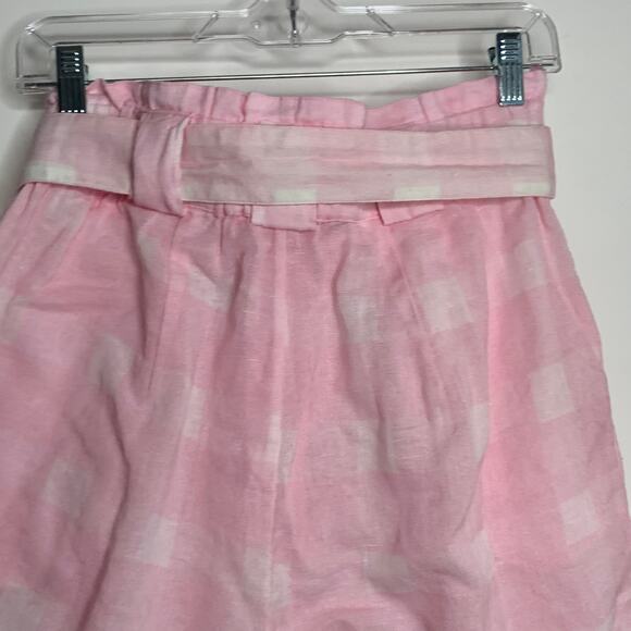 Solid & Striped Paperbag-Waist Plad Linen Shorts Women Pink Small - Picture 12 of 16
